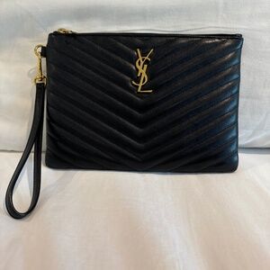 Saint Laurent Quilted Leather Monogram Wristlet